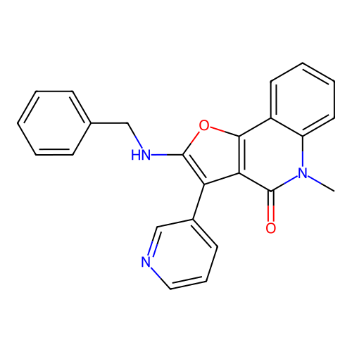 2-(benzylamino)-5-methyl-3-(pyridin-3-yl)furo[3,2-c]quinolin-4(5H)-one structure