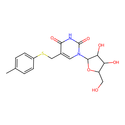 4-Hydroxy-5-{[(4-methylphenyl)sulfanyl]methyl}-1-pentofuranosylpyrimidin-2(1H)-one structure