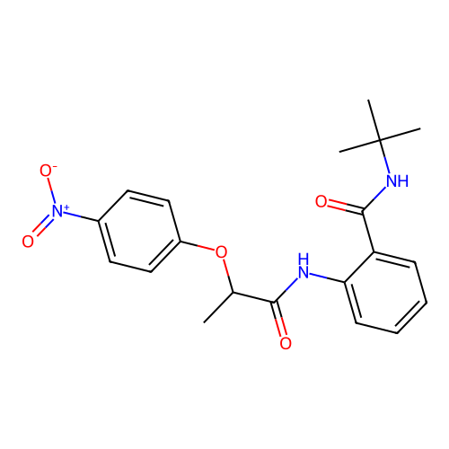 N-tert-butyl-2-{[2-(4-nitrophenoxy)propanoyl]amino}benzamide structure