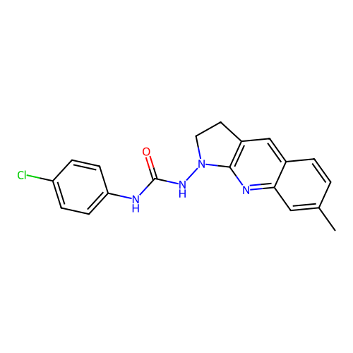 1-(4-chlorophenyl)-3-(7-methyl-2,3-dihydro-1H-pyrrolo[2,3-b]quinolin-1-yl)urea structure