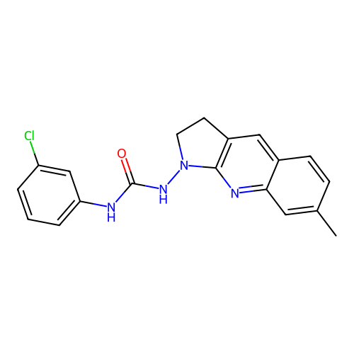 1-(3-chlorophenyl)-3-(7-methyl-2,3-dihydro-1H-pyrrolo[2,3-b]quinolin-1-yl)urea structure