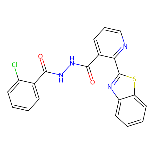 2-(1,3-benzothiazol-2-yl)-N'-[(2-chlorophenyl)carbonyl]pyridine-3-carbohydrazide structure