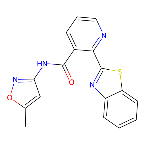 2-(1,3-benzothiazol-2-yl)-N-(5-methyl-1,2-oxazol-3-yl)pyridine-3-carboxamide structure