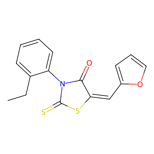 (E)-3-(2-ethylphenyl)-5-(furan-2-ylmethylene)-2-thioxothiazolidin-4-one structure