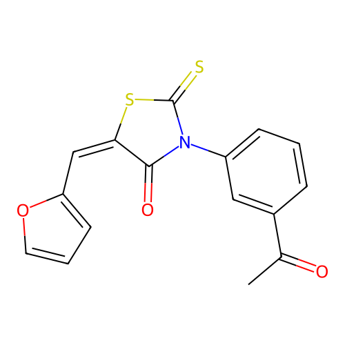 (E)-3-(3-acetylphenyl)-5-(furan-2-ylmethylene)-2-thioxothiazolidin-4-one structure