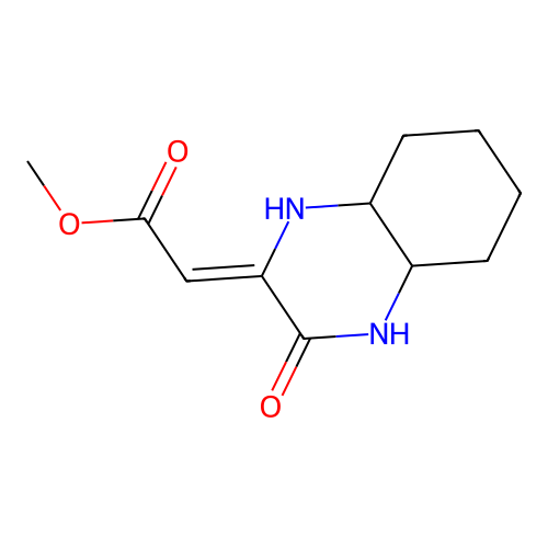 Acetic acid, (octahydro-3-oxo-2(1H)-quinoxalinylidene)-, methyl ester structure