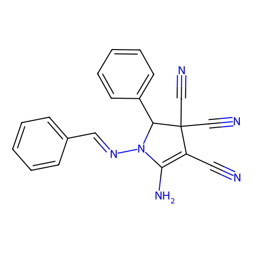 5-amino-1-[(E)-benzylideneamino]-2-phenyl-2H-pyrrole-3,3,4-tricarbonitrile structure