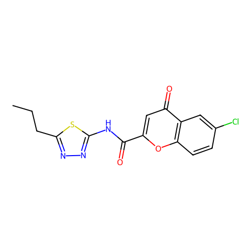 6-chloro-4-oxo-N-(5-propyl-1,3,4-thiadiazol-2-yl)-4H-chromene-2-carboxamide structure
