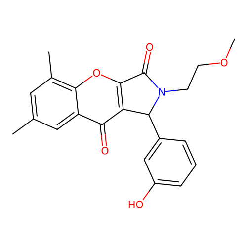 1-(3-hydroxyphenyl)-2-(2-methoxyethyl)-5,7-dimethyl-1,2-dihydrochromeno[2,3-c]pyrrole-3,9-dione structure