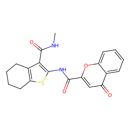 N-[3-(methylcarbamoyl)-4,5,6,7-tetrahydro-1-benzothiophen-2-yl]-4-oxo-4H-chromene-2-carboxamide structure