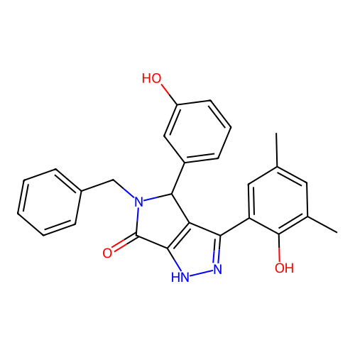 5-benzyl-3-(2-hydroxy-3,5-dimethylphenyl)-4-(3-hydroxyphenyl)-4,5-dihydropyrrolo[3,4-c]pyrazol-6(2H)-one structure