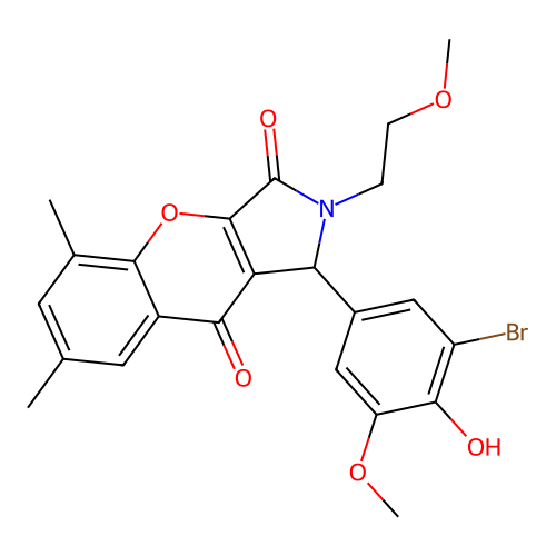 1-(3-bromo-4-hydroxy-5-methoxyphenyl)-2-(2-methoxyethyl)-5,7-dimethyl-1,2-dihydrochromeno[2,3-c]pyrrole-3,9-dione structure