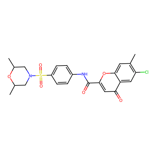 6-chloro-N-{4-[(2,6-dimethylmorpholin-4-yl)sulfonyl]phenyl}-7-methyl-4-oxo-4H-chromene-2-carboxamide structure