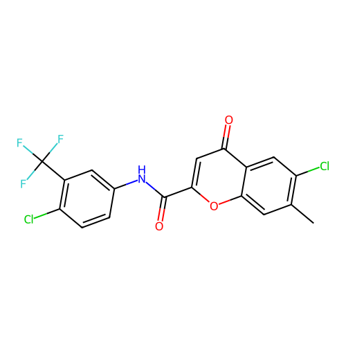 6-chloro-N-[4-chloro-3-(trifluoromethyl)phenyl]-7-methyl-4-oxo-4H-chromene-2-carboxamide structure