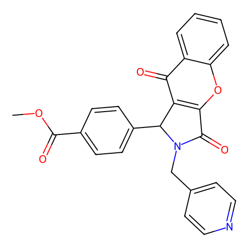 methyl 4-[3,9-dioxo-2-(pyridin-4-ylmethyl)-1,2,3,9-tetrahydrochromeno[2,3-c]pyrrol-1-yl]benzoate structure