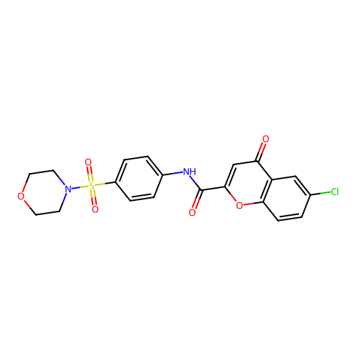 6-chloro-N-[4-(morpholine-4-sulfonyl)phenyl]-4-oxo-4H-chromene-2-carboxamide structure