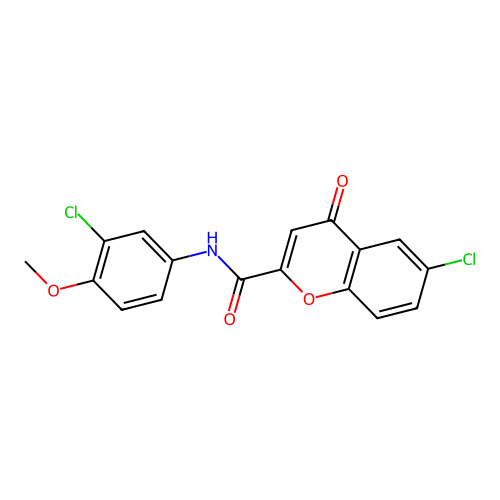 6-chloro-N-(3-chloro-4-methoxyphenyl)-4-oxo-4H-chromene-2-carboxamide structure