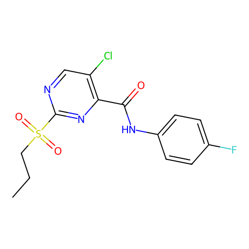 5-chloro-N-(4-fluorophenyl)-2-propylsulfonylpyrimidine-4-carboxamide structure