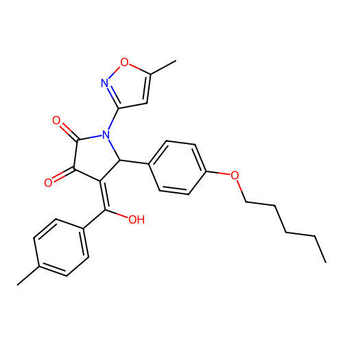 (4E)-4-[hydroxy(4-methylphenyl)methylidene]-1-(5-methyl-1,2-oxazol-3-yl)-5-[4-(pentyloxy)phenyl]pyrrolidine-2,3-dione structure