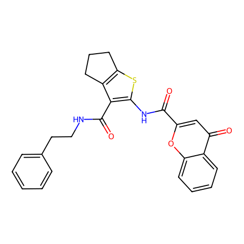 4-oxo-N-{3-[(2-phenylethyl)carbamoyl]-5,6-dihydro-4H-cyclopenta[b]thiophen-2-yl}-4H-chromene-2-carboxamide structure