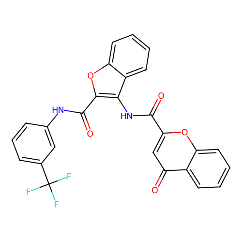 4-oxo-N-(2-{[3-(trifluoromethyl)phenyl]carbamoyl}-1-benzofuran-3-yl)-4H-chromene-2-carboxamide structure