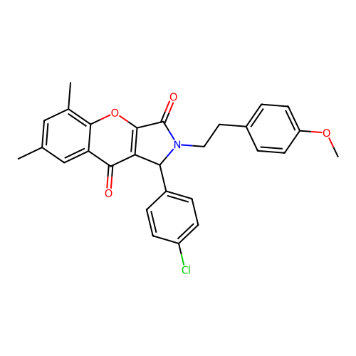 1-(4-chlorophenyl)-2-[2-(4-methoxyphenyl)ethyl]-5,7-dimethyl-1,2-dihydrochromeno[2,3-c]pyrrole-3,9-dione structure