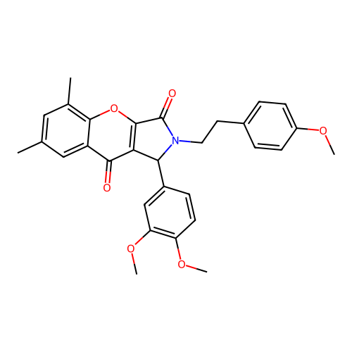 1-(3,4-dimethoxyphenyl)-2-[2-(4-methoxyphenyl)ethyl]-5,7-dimethyl-1,2-dihydrochromeno[2,3-c]pyrrole-3,9-dione structure