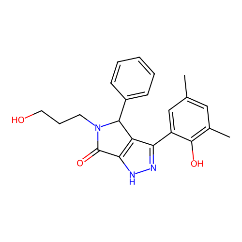 3-(2-hydroxy-3,5-dimethylphenyl)-5-(3-hydroxypropyl)-4-phenyl-4,5-dihydropyrrolo[3,4-c]pyrazol-6(2H)-one structure