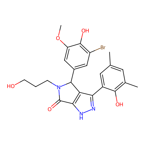 4-(3-bromo-4-hydroxy-5-methoxyphenyl)-3-(2-hydroxy-3,5-dimethylphenyl)-5-(3-hydroxypropyl)-4,5-dihydropyrrolo[3,4-c]pyrazol-6(2H)-one structure