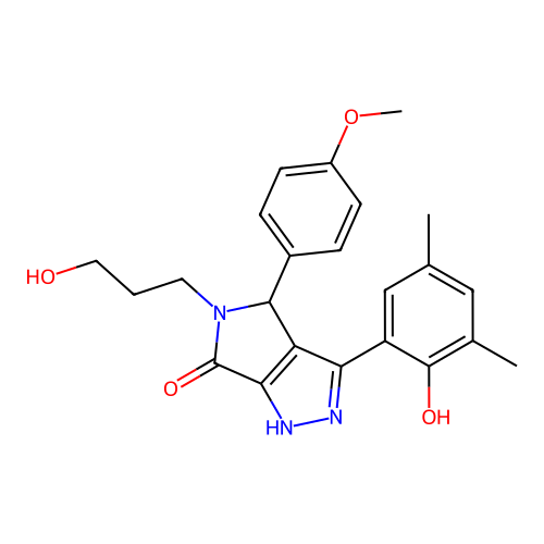 3-(2-hydroxy-3,5-dimethylphenyl)-5-(3-hydroxypropyl)-4-(4-methoxyphenyl)-4,5-dihydropyrrolo[3,4-c]pyrazol-6(2H)-one structure