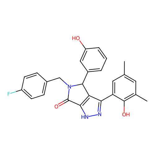 5-(4-fluorobenzyl)-3-(2-hydroxy-3,5-dimethylphenyl)-4-(3-hydroxyphenyl)-4,5-dihydropyrrolo[3,4-c]pyrazol-6(2H)-one structure