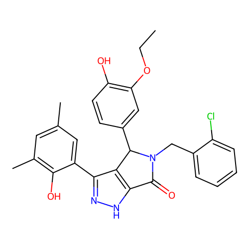 5-(2-chlorobenzyl)-4-(3-ethoxy-4-hydroxyphenyl)-3-(2-hydroxy-3,5-dimethylphenyl)-4,5-dihydropyrrolo[3,4-c]pyrazol-6(2H)-one structure