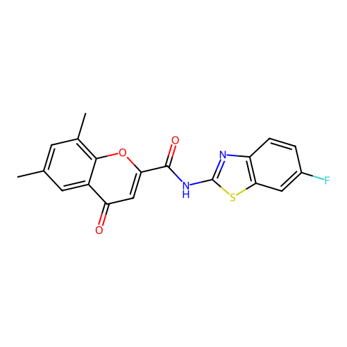 N-(6-fluoro-1,3-benzothiazol-2-yl)-6,8-dimethyl-4-oxo-4H-chromene-2-carboxamide structure