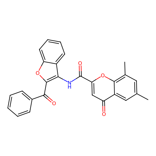 N-(2-benzoyl-1-benzofuran-3-yl)-6,8-dimethyl-4-oxo-4H-chromene-2-carboxamide structure