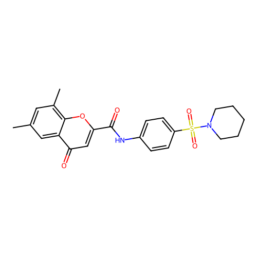6,8-dimethyl-4-oxo-N-[4-(piperidin-1-ylsulfonyl)phenyl]-4H-chromene-2-carboxamide structure