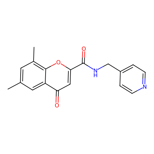 6,8-dimethyl-4-oxo-N-(pyridin-4-ylmethyl)-4H-chromene-2-carboxamide structure