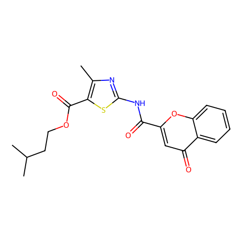 3-methylbutyl 4-methyl-2-{[(4-oxo-4H-chromen-2-yl)carbonyl]amino}-1,3-thiazole-5-carboxylate structure