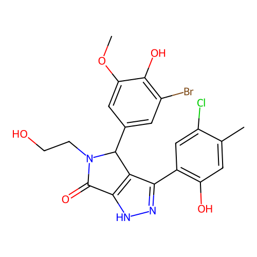 4-(3-bromo-4-hydroxy-5-methoxyphenyl)-3-(5-chloro-2-hydroxy-4-methylphenyl)-5-(2-hydroxyethyl)-4,5-dihydropyrrolo[3,4-c]pyrazol-6(2H)-one structure