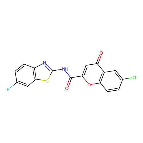 6-chloro-N-(6-fluoro-1,3-benzothiazol-2-yl)-4-oxo-4H-chromene-2-carboxamide structure