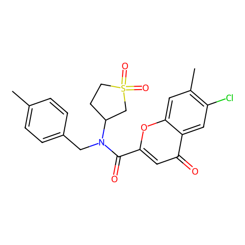 6-chloro-N-(1,1-dioxidotetrahydrothiophen-3-yl)-7-methyl-N-(4-methylbenzyl)-4-oxo-4H-chromene-2-carboxamide structure