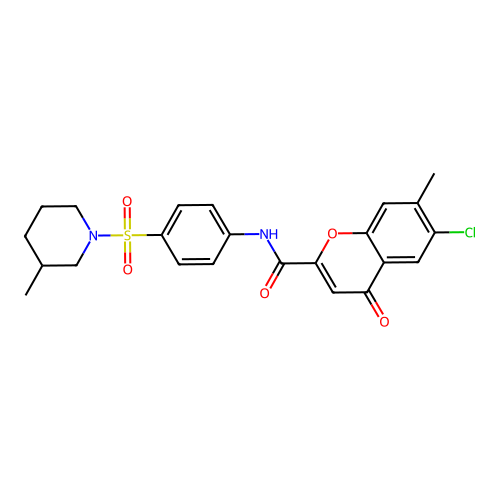 6-chloro-7-methyl-N-{4-[(3-methylpiperidin-1-yl)sulfonyl]phenyl}-4-oxo-4H-chromene-2-carboxamide structure