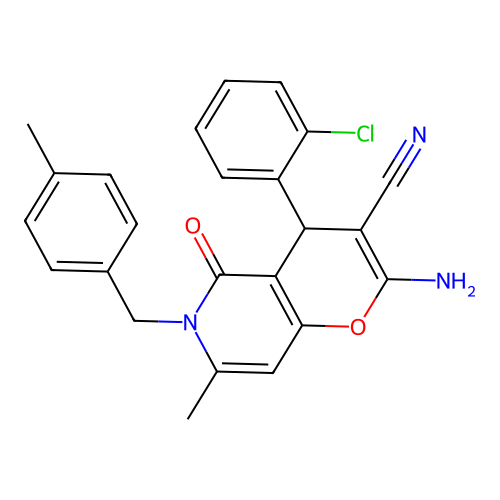 2-amino-4-(2-chlorophenyl)-7-methyl-6-(4-methylbenzyl)-5-oxo-5,6-dihydro-4H-pyrano[3,2-c]pyridine-3-carbonitrile structure
