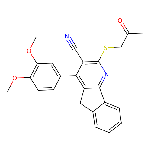 4-(3,4-dimethoxyphenyl)-2-((2-oxopropyl)thio)-5H-indeno[1,2-b]pyridine-3-carbonitrile structure