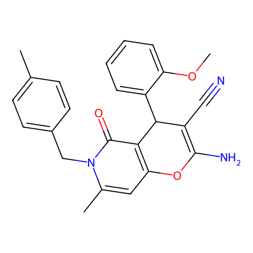 2-amino-4-(2-methoxyphenyl)-7-methyl-6-(4-methylbenzyl)-5-oxo-5,6-dihydro-4H-pyrano[3,2-c]pyridine-3-carbonitrile structure