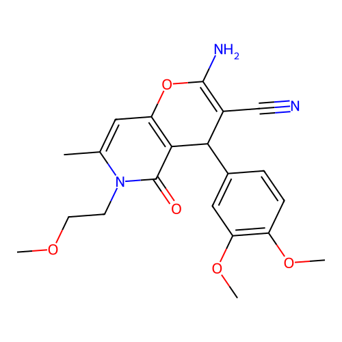 2-amino-4-(3,4-dimethoxyphenyl)-6-(2-methoxyethyl)-7-methyl-5-oxo-5,6-dihydro-4H-pyrano[3,2-c]pyridine-3-carbonitrile structure