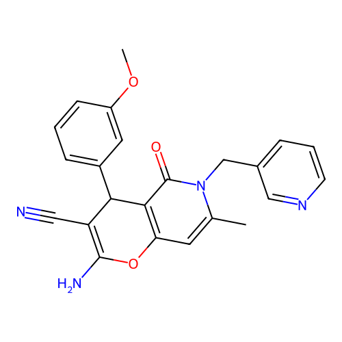 2-amino-4-(3-methoxyphenyl)-7-methyl-5-oxo-6-(pyridin-3-ylmethyl)-5,6-dihydro-4H-pyrano[3,2-c]pyridine-3-carbonitrile structure