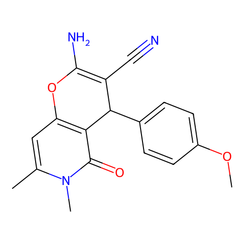 2-amino-4-(4-methoxyphenyl)-6,7-dimethyl-5-oxo-5,6-dihydro-4H-pyrano[3,2-c]pyridine-3-carbonitrile structure