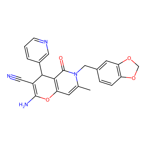 2-amino-6-(1,3-benzodioxol-5-ylmethyl)-7-methyl-5-oxo-4-(pyridin-3-yl)-5,6-dihydro-4H-pyrano[3,2-c]pyridine-3-carbonitrile structure