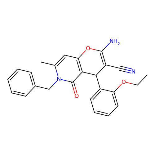2-amino-6-benzyl-4-(2-ethoxyphenyl)-7-methyl-5-oxo-5,6-dihydro-4H-pyrano[3,2-c]pyridine-3-carbonitrile structure
