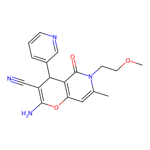 2-amino-6-(2-methoxyethyl)-7-methyl-5-oxo-4-(pyridin-3-yl)-5,6-dihydro-4H-pyrano[3,2-c]pyridine-3-carbonitrile structure